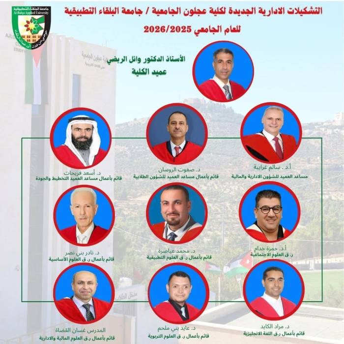 كلية عجلون الجامعية تُعلن عن تشكيلاتها الإدارية الجديدة للعام الجامعي... أسماء 