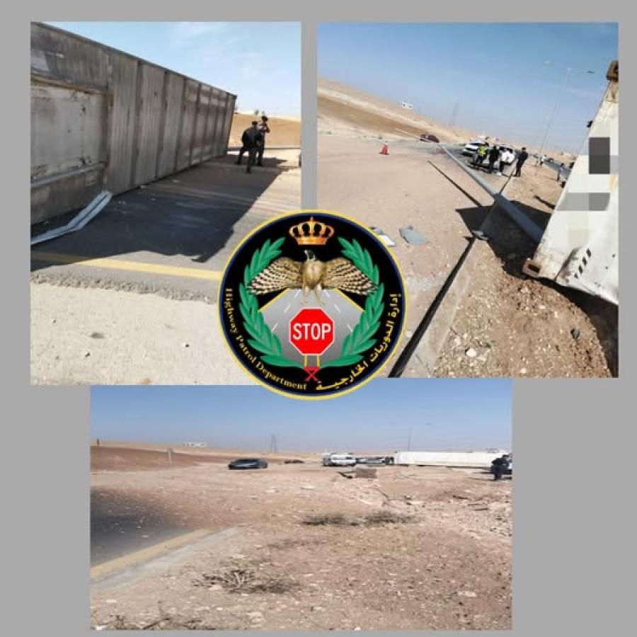 تدهور شاحنة محملة بالسمك على طريق الزرقاء  إربد