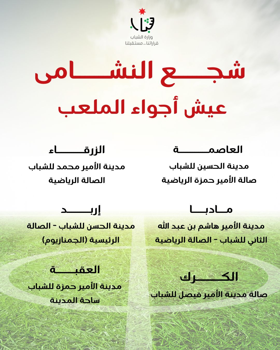 الشباب: شاشات عملاقة بالمدن الرياضية لعرض مباريات المنتخب الوطني ببطولة كأس العرب 2025